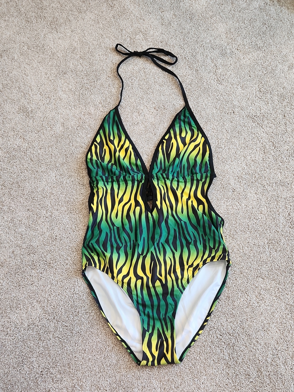 Green & Yellow Jamaica Tiger-Print Halter One-Piece Swimsuit